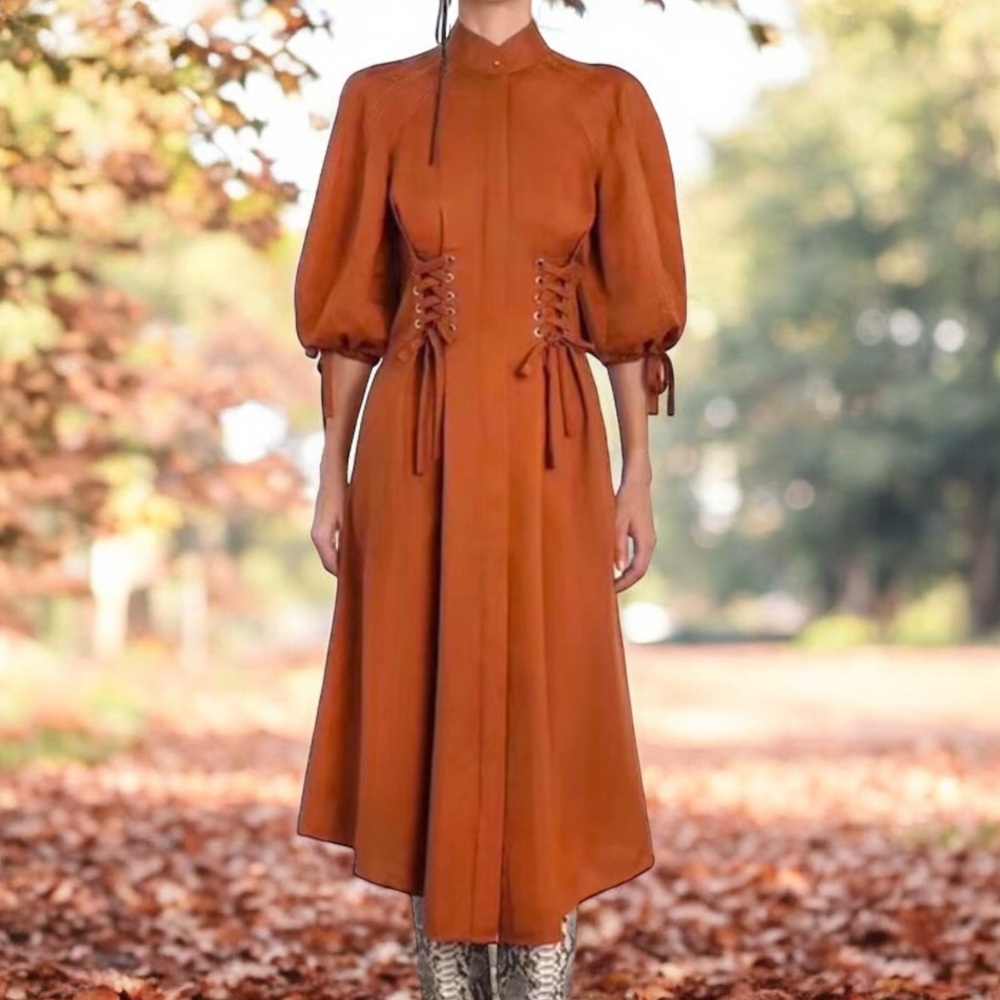 Rust Tie Accent Dress The Raetruda - Picture 2 of 14